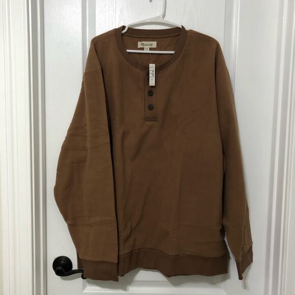 Madewell Men's Sweatshirt Size 2XL Brown‎ 1/4 Button Long Sleeve Pullover NWT - Picture 1 of 12